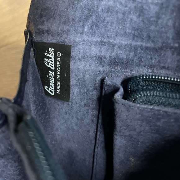 Vintage 1980s Eelskin Korean Made Crossbody Purse Navy Blue Suede interior - Picture 3 of 5